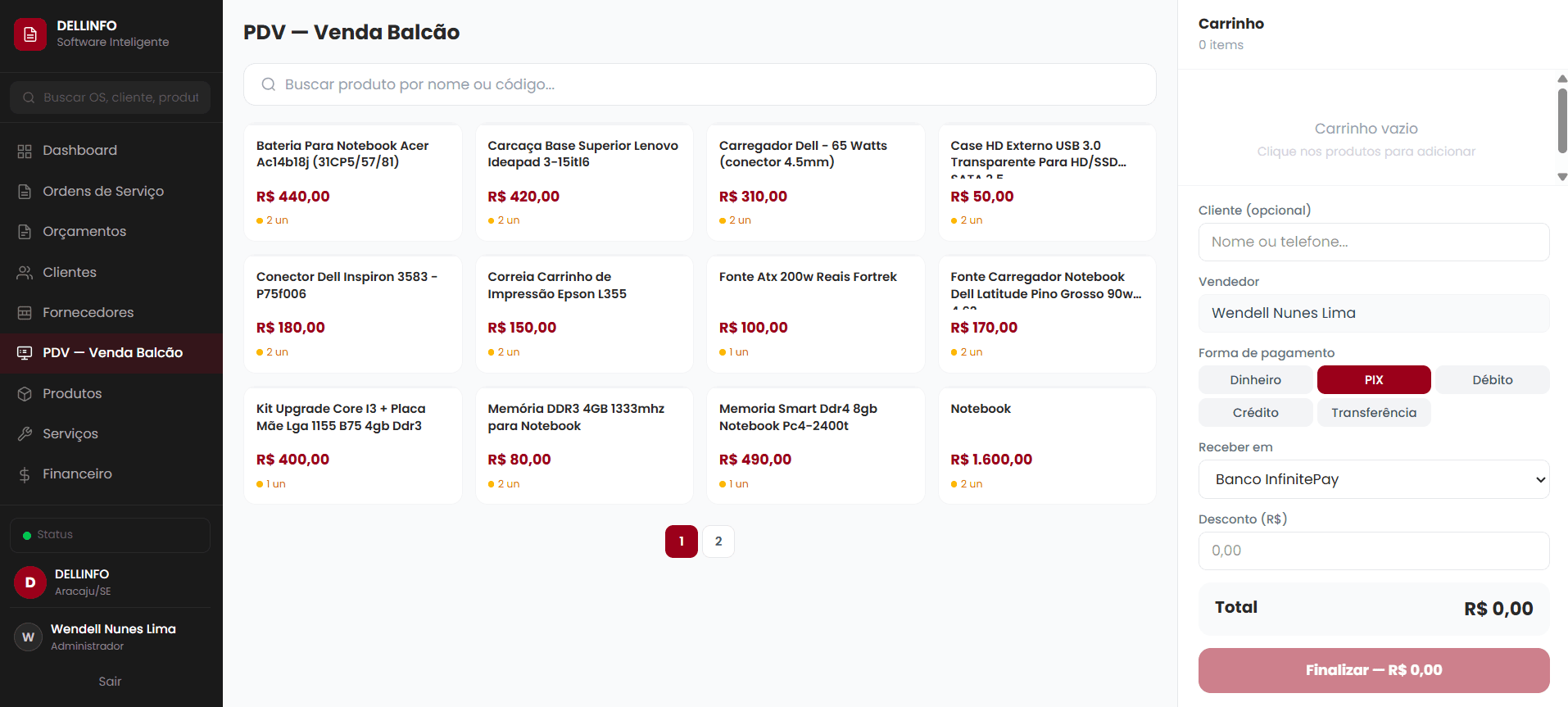 Tela do PDV — Ponto de Venda do DELLINFO Gestão